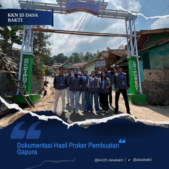 Artikel KKN UNFARI: Hari ke 10 KKN 25 Dasa Bakti Universitas Al-Ghifari : Membangun dan Mendokumentasikan Pembuatan Gapura Di Kampung Cipatat Desa Ciporeat dari Kelompok klmpk-25
