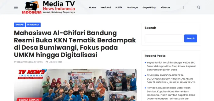 Artikel KKN Universitas Al Ghifari: KKN Sauyunan 38 Raih Publikasi di TV News Indonesia, Program Pembukaan KKN Tayang di Media Daring dan Facebook